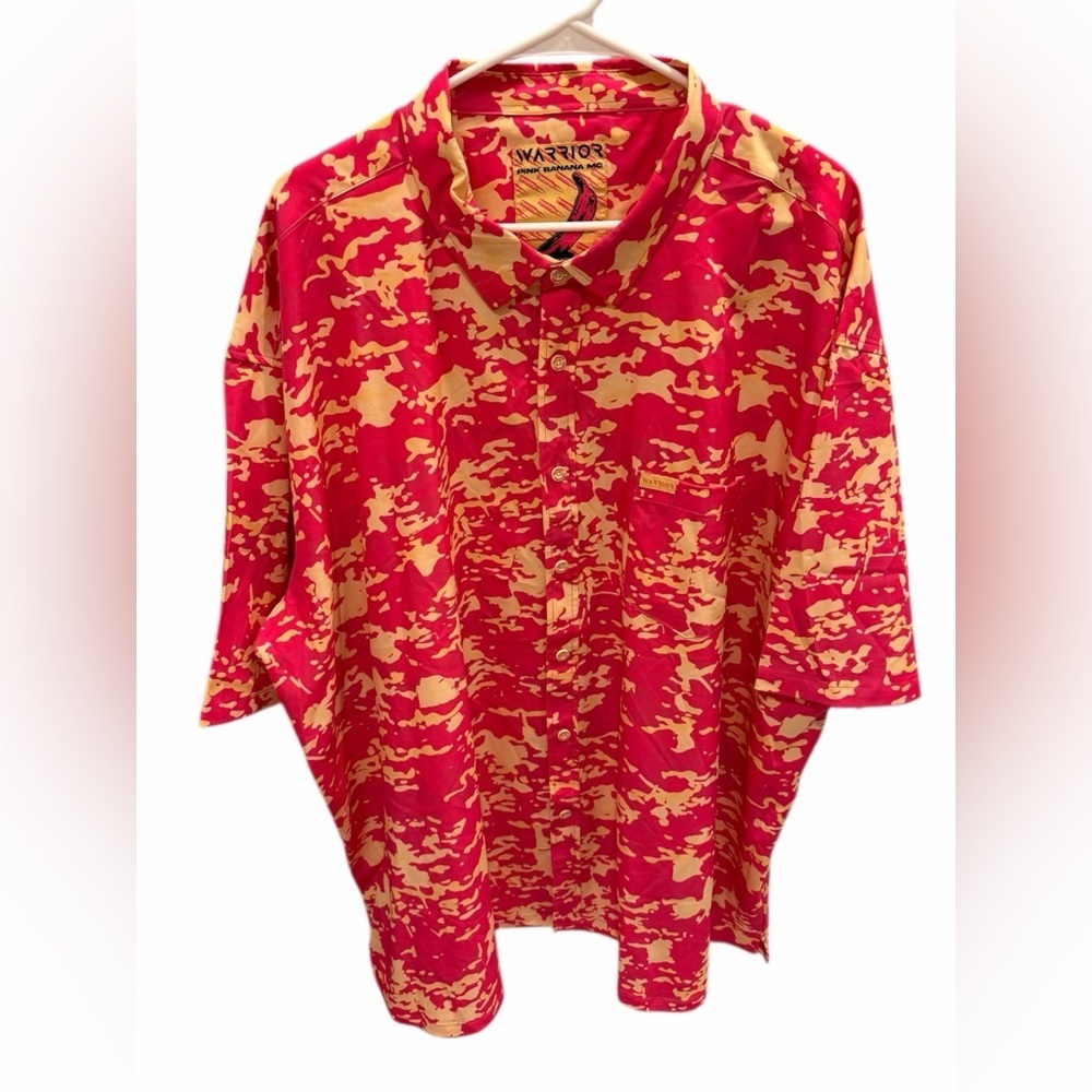 Warrior Co Shirt Mens Button Up Short Sleeve PINK Banana Size 4XL
